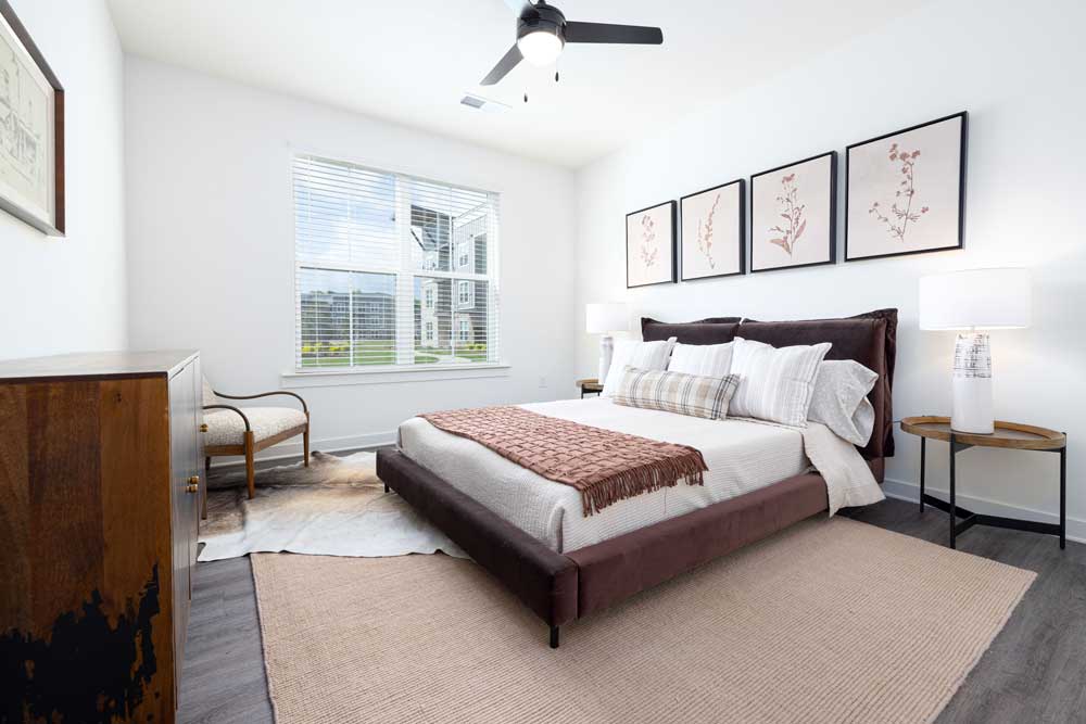 Modern bedroom with stylish furnishings