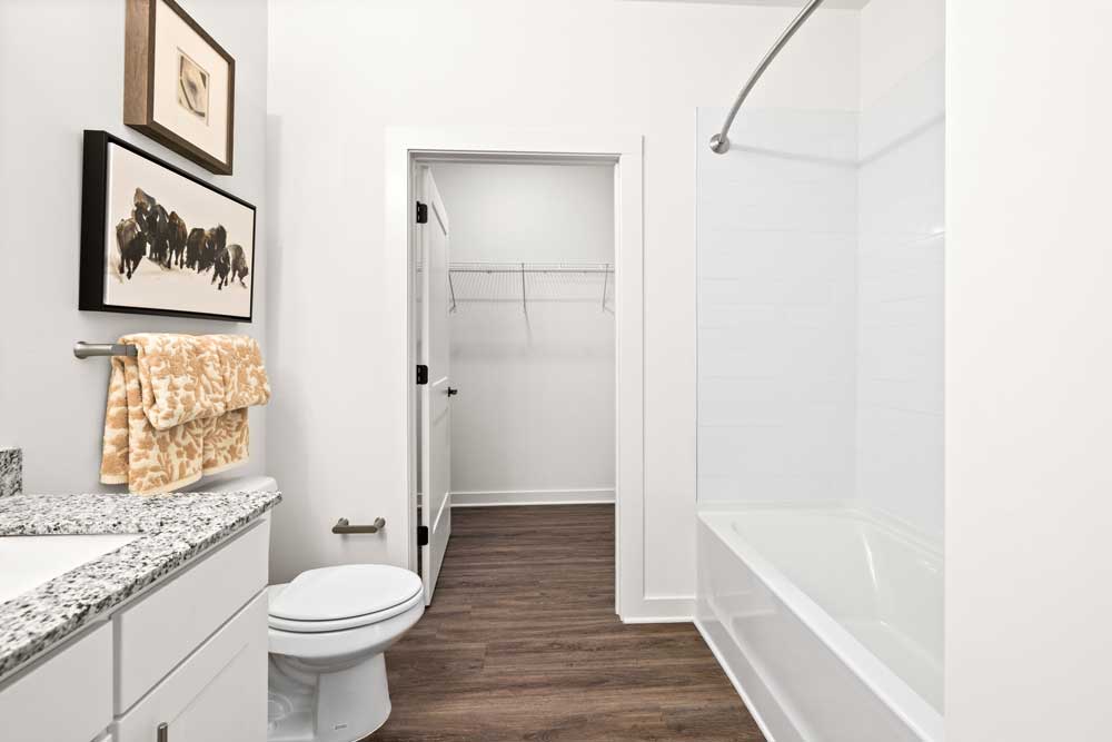 Bathroom with toilet, bathtub and closet area